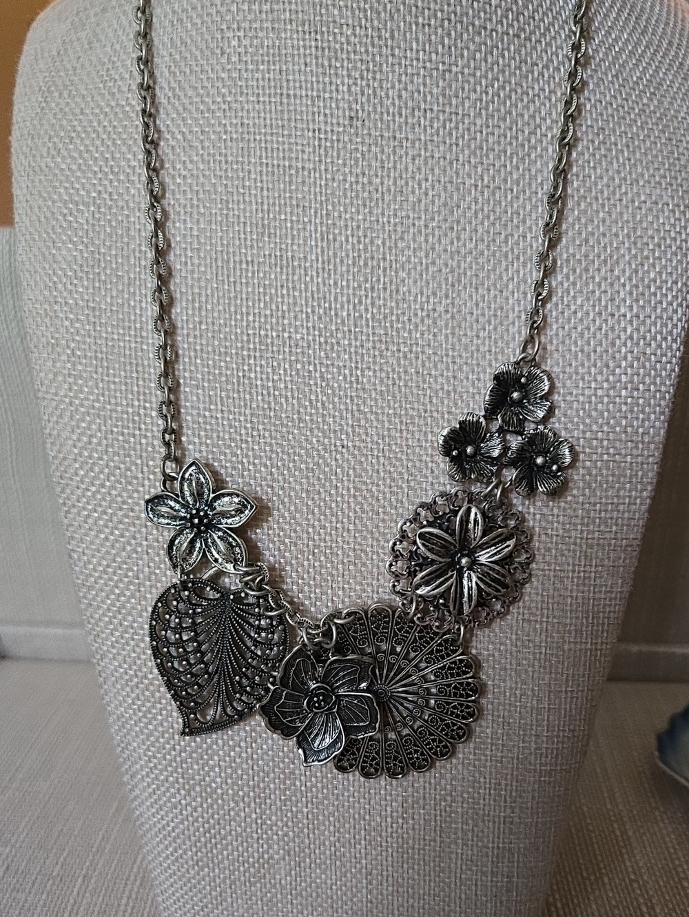 Premier Designs Floral Filigree Silver-tone Statement Necklace